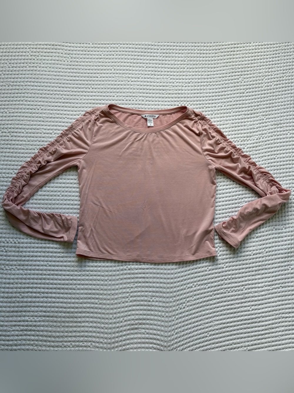 Athleta All Around Ruched Top Ballet Pink Long Sleeve Yoga Pilates Barre Crop- S